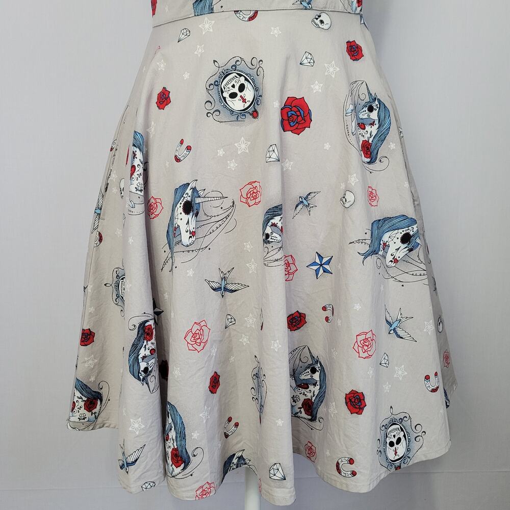 Hell Bunny Zoey Mini Dress size S Day of the Dead Skulls & Unicorns Goth Pin-Up - Picture 4 of 9